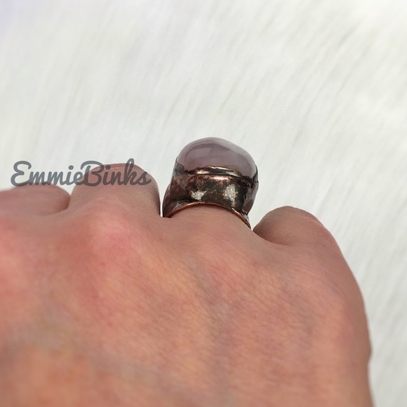 New Natural Rose Quartz & Textured Copper Statement Cocktail Ring - Picture 10 of 16